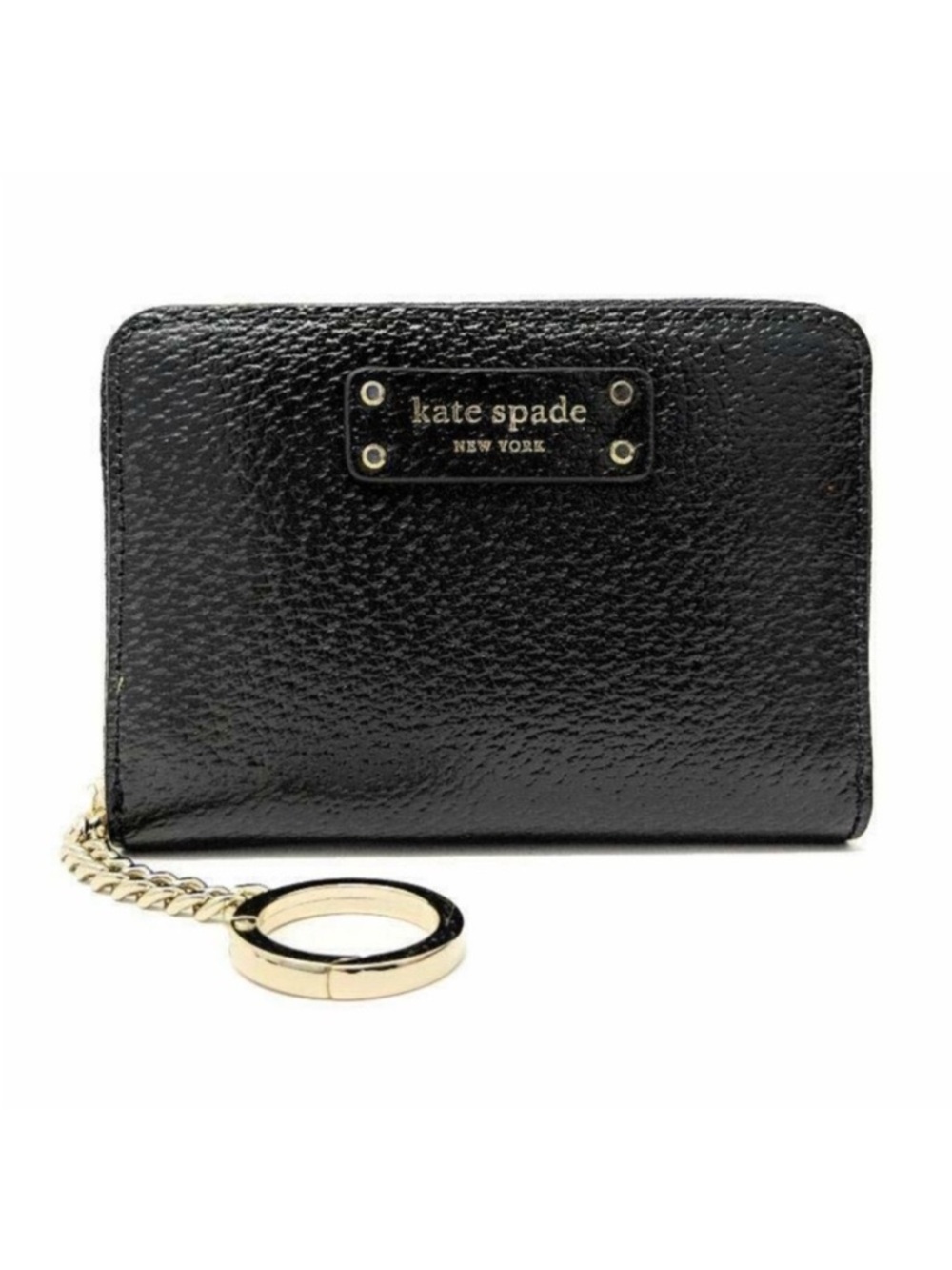 Kate Spade Jeanne Black Leather Zip Around Wallet Key Chain Ring Small